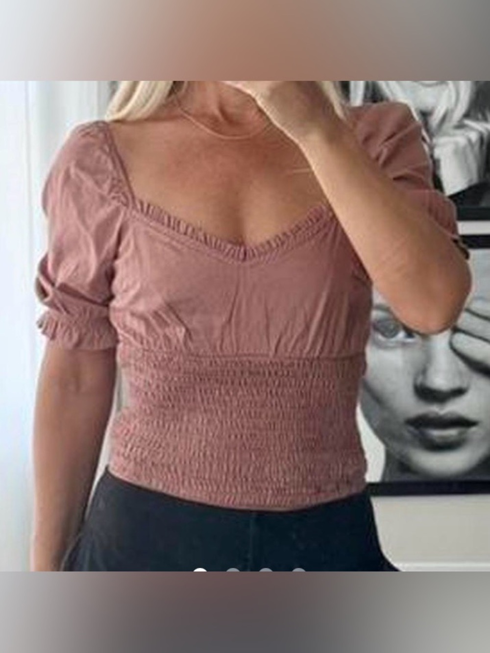 Abercrombie & Fitch Salmon Cropped Top With Ruched Detail And Puff Sleeve